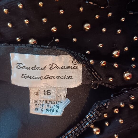 Beaded Drama Special Occasion Womens Dress Size 16 Black Long Sleeve - Picture 8 of 8